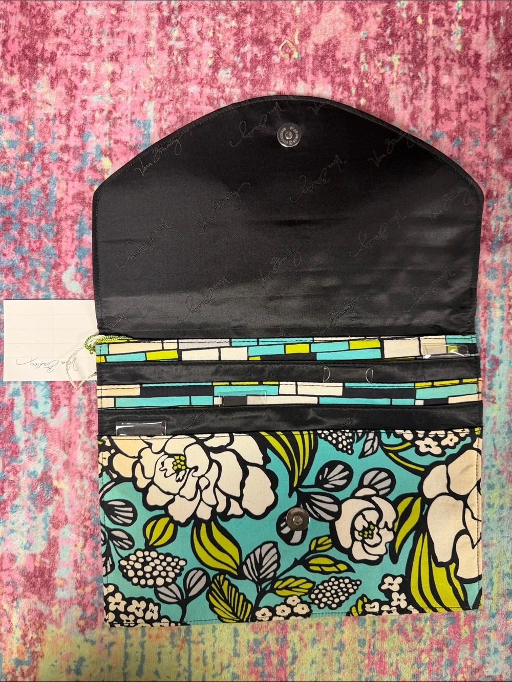 Vera Bradley Floral Zip Pouch - Turquoise, Lime & White